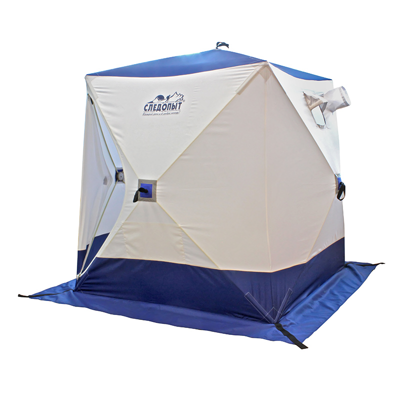 PF-TW-10 (1) (1) Палатка зимняя куб СЛЕДОПЫТ 1,5 х1,5 м, Oxford 210D PU 1000, 2-местная, цв. бело-синий — изображение 1